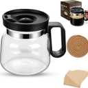 Mini Coffee Pot Mug 16oz with Lid, Borosilicate Glass Coffee Mug, Easy-Read Markers, Heat Pad & 50pcs Filters, Clear Glass Mug for Hot & Cold Drinks