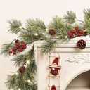 SHareconn 2 Pcs 6FT Prelit Smokey Christmas Garland with Battery Operated Timer, Multi-Color Lights, Lighted Cedar Pine Garland with Cones for Mantle Stairs Fireplace Indoor Outdoor Decoration, 6 FT