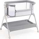 HARPPA Cuddly Baby Bassinet, 3 in 1 Rocking Bassinet with Mattress and Sheet, Full Mesh Sides, Adjustable Bedside Sleeper with Wheels for Newborns, Light Gray