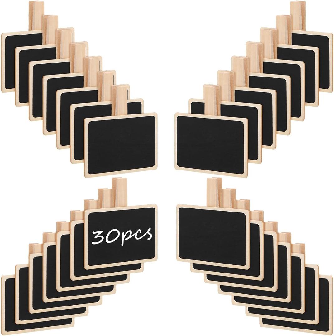30 Pcs Wood Mini Chalkboard Clips Message Chalk Board Signs Label Board Clip Chalkboard Signs for Note Taking Wedding Party Buffet Food Name Tags 2 x 2.8 Inch(Rectangular)