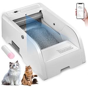 Self-Cleaning Litter Box, Upgraded Automatic Cat Litter Box with App Control, Open Design Attracts Cats Immediately, Monitor and Call Your Cat Remotely