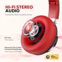 Over Ear Headphones Wired, AC01 Corded Stereo Headsets with Microphone Volume Control for Adults Teens Kids 3.5mm Jack for Chromebooks, Laptop, Computer, Tablets, Travel (Black Red)
