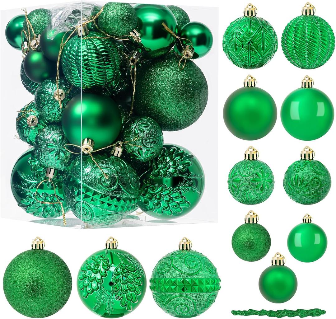 41PCS Green Christmas Ornaments Set - Shatterproof Christmas Tree Ornaments with Icicle for Holiday Party - Vintage Xmas Decorations in 4 Sizes