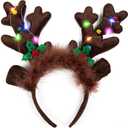 2 x LOVESTOWN Light Up Reindeer Antlers Headband, Christmas Reindeer Headband LED Plush Reindeer Headband for Christmas Party Costume