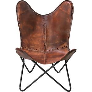 cuero Classy Handmade Dark Brown Leather Butterfly Chair Living Room- Side Hand Stich Leather Chair-Handmade with Powder Coated Folding Black Iron Frame (Cover with Folding Frame), 29.13 X 25.98 X 37.01 Inches