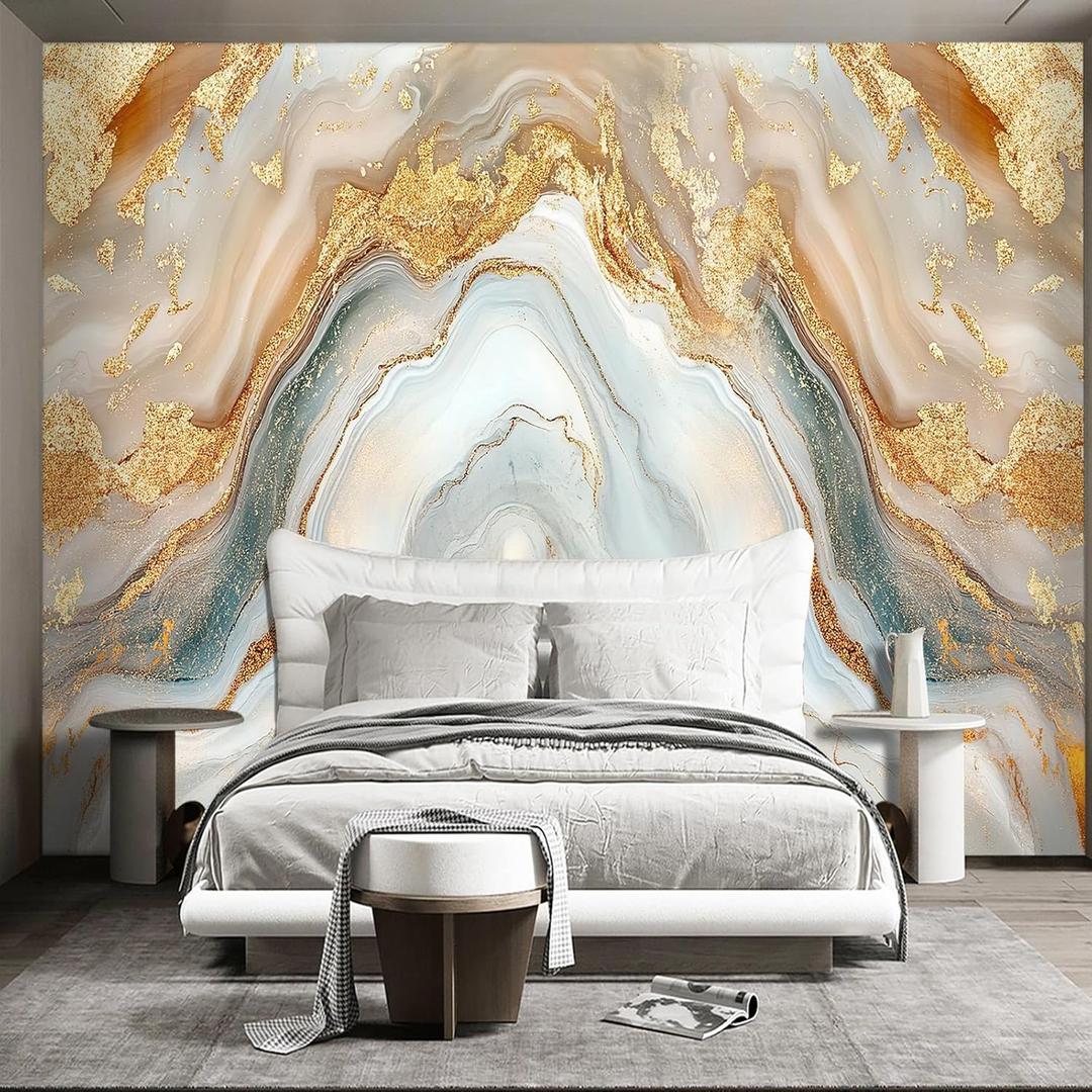 Golden Marble Peel and Stick Wallpaper Abstract Wall murals for Bedroom Living Room - 85"x118" (W08)