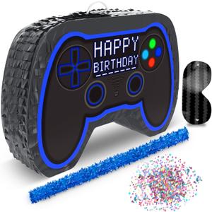 Blue Video Game Controller Piata (Small Stick Included) 17x11x 3 Perfect for Birthday Gamer Parties, Party Decor, Gaming theme parties and other Decorations - By Jergrim