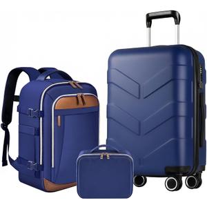 TILYMOL Expandable Luggage Set with Backpack - 21In Suitcase with TSA Lock & Spinner Wheels, Lightweight PP Hardshell Travel Luggage for Men Women, Blue