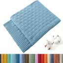 TREELY 100% Cotton Knitted Throw Blanket Couch Cover Blanket(50 x 60 Inches, Teal Blue)