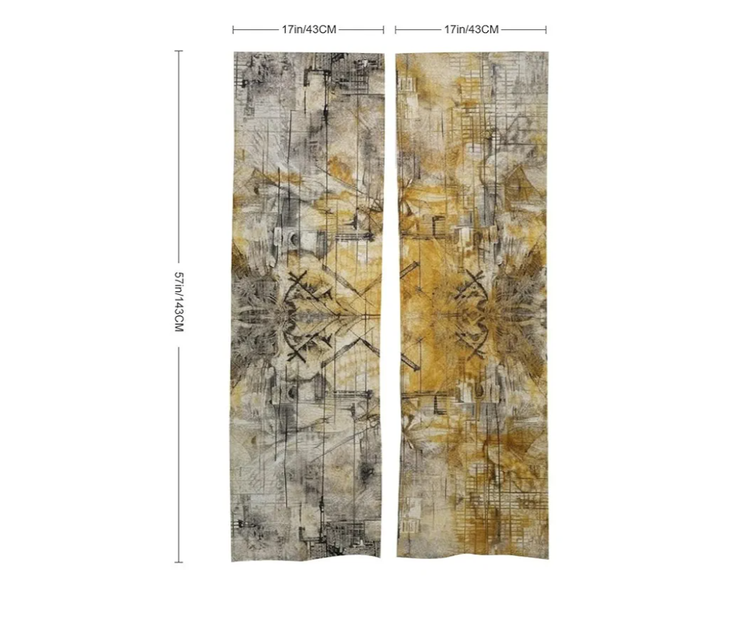 japanese Noren Light Yellow and White Printed Door Curtain, Drape Split Doorway Curtain 34"x 57" Partition Curtain for Kitchen Tapestry Wall Hanging Decoration
