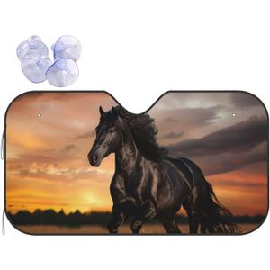 Windshield Sun Shade for Car Trucks SUV Black Horse Retractable Front Window Sun Visor Foldable Sunshade Protector for Car Windshield Keep Your Vehicle Cool 51 X 27.5Inch