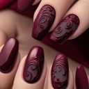 24Pcs Wine Red Press on Nails Medium Square Fake Nails 3D Embossed Floral Nail Art Retro Acrylic Nails Romantic Craft False Nail Full Cover Glue on Nail for Valentine's Women Manicure