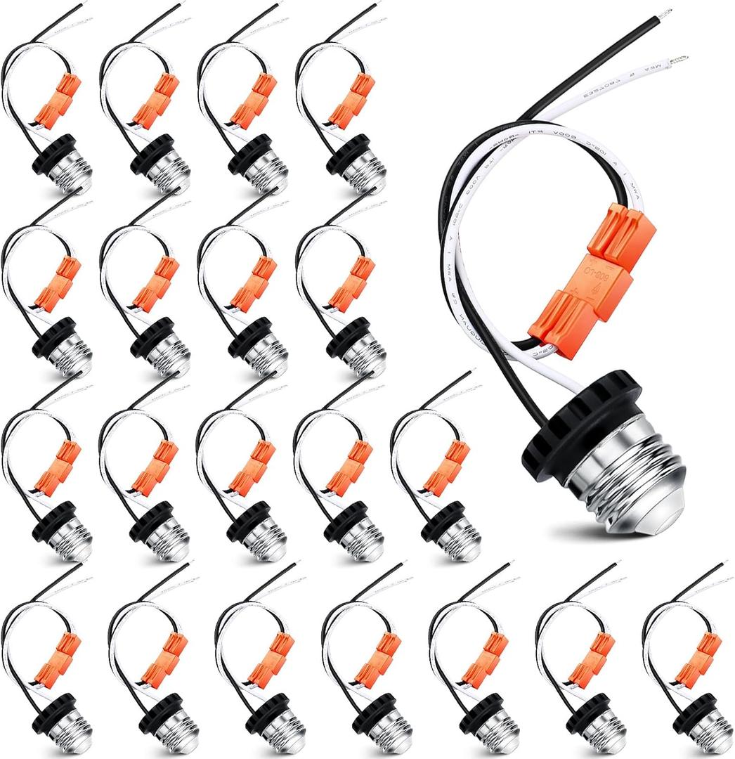 Zhengmy 20 Pcs E26 Socket Adapter, Medium Base Male Screw in Light Socket Pigtail for LED Recessed Lights
