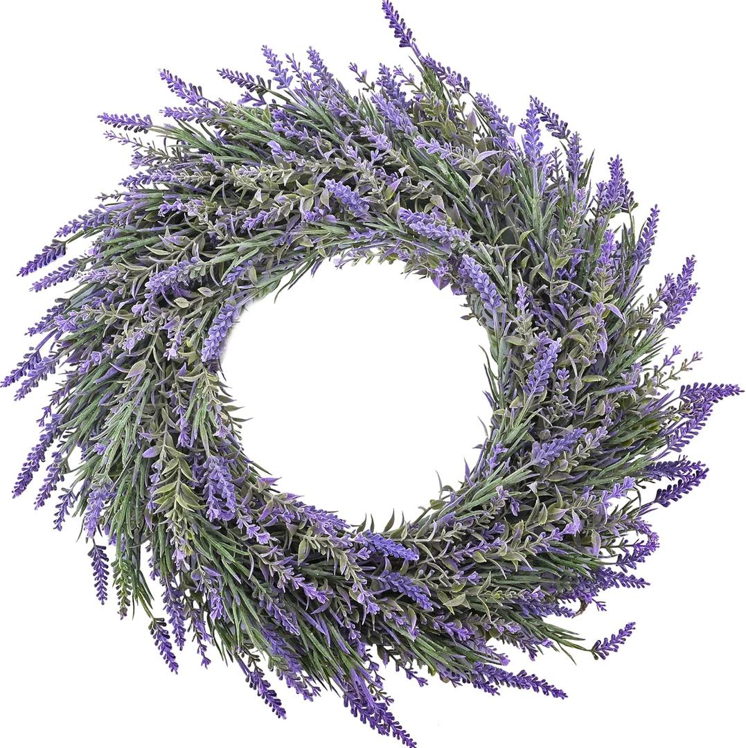 DDHS 18" Lavender Wreath for Front Door  Artificial Summer Wreath Porch & Wall Decor, Farmhouse Wedding, Spring, Fall Christmas Indoor & Outdoor All Seasons (Purple)