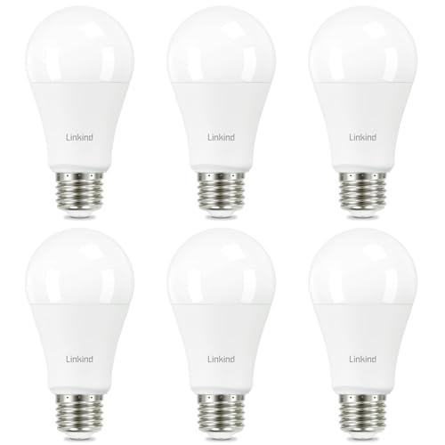 Linkind A19 LED Light Bulb, 100W Equivalent Light Bulbs, 14W 2700K Soft White, 1600 Lumens Non-Dimmable LED Bulb, E26 Standard Base Bulbs for Home Kitchen Bedroom Living Room, UL Listed, 6-Pack