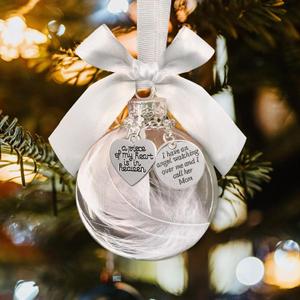 2 x Clear Christmas Memorial Ornaments Feather Ball for Christmas Tree Decorations in Memory of Loved One Charm A Piece of My Heart is in Heaven Loving Memory Gifts for Loss of Mom