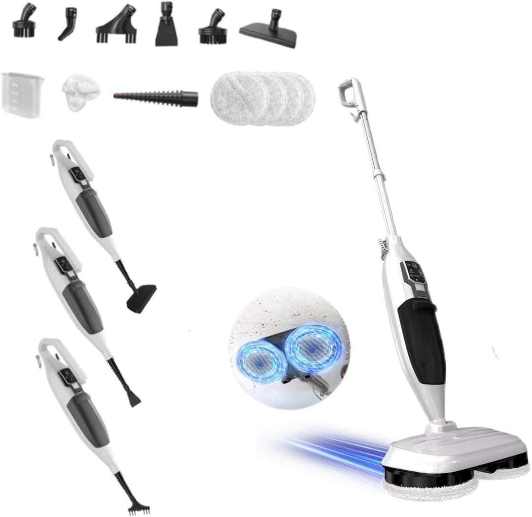 2-in-1 Steam Mop & Handheld Steam Cleaner,Floor Steamer with 13 Accessories,30s Fast Heat-Up, 550ml Tank,16.4ft Cord,4 Washable Pads,Deep Cleaning for Hard Floors,Carpets and Multi-Surface (White)
