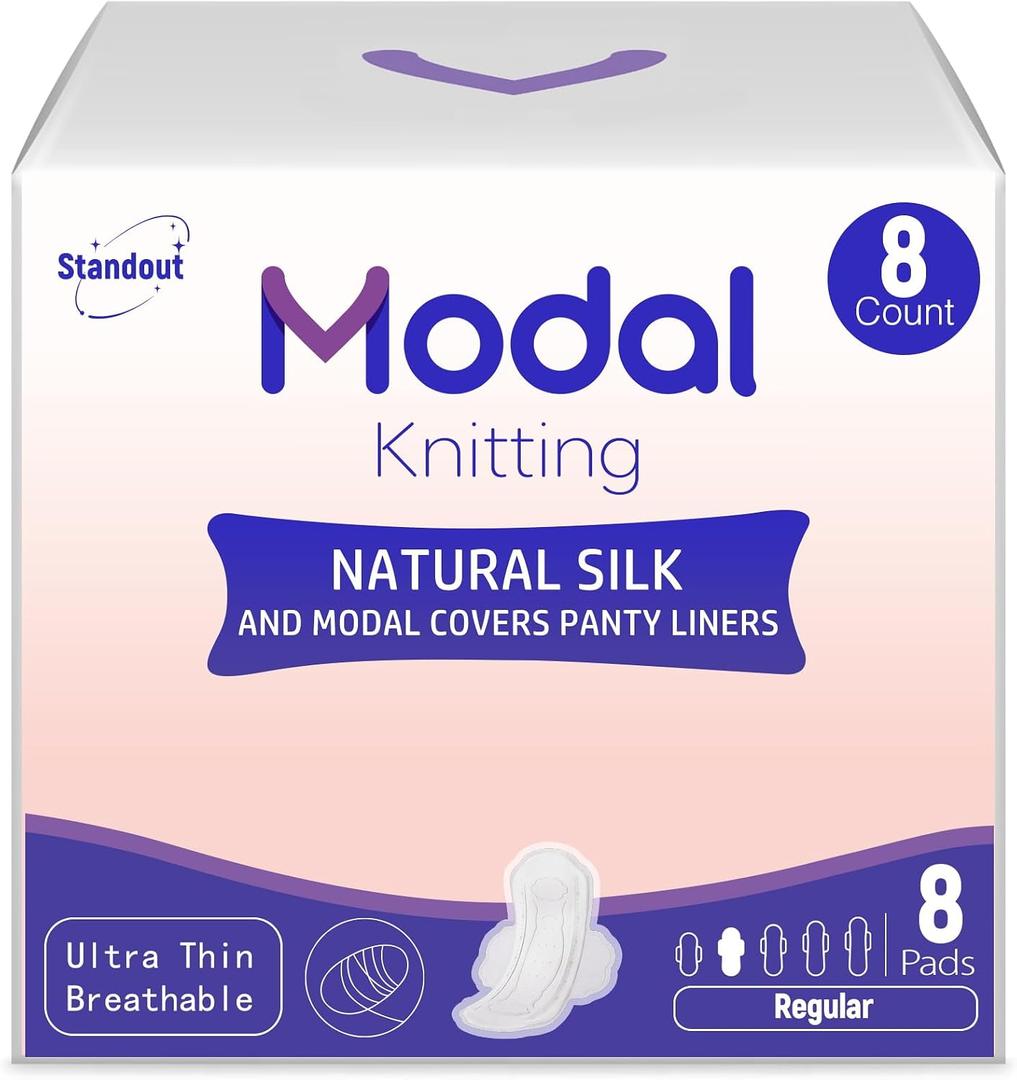 MODAL Silk-Ultra Thin Sanitary Pads, Real Mulberry Silk, Regular, 8 Count | Second Skin Bare Fit, Long-Lasting Breathable Zero Damp,Wide Wings for Women