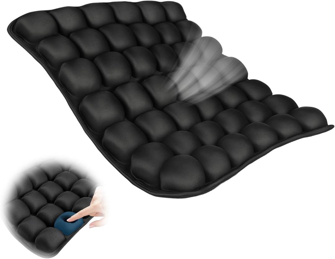 Sodurue Inflatable Seat Cushion, Portble Airplane Travel Cushion, Pressure Relief Seat Cushion, Comfort Tailbone Cushion Seat for Office/Daily/Work Use; Wheelchair/Driver Cushions Applicable-Black