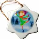 3dRose Female Ice Skater Kids Crayon and Pencil Drawing Style for Holidays Snowflake Ornament, 3"