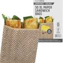 Lunchskins Compostable Food Storage XL Sandwich Bags, Chevron Design, 50 Bags - Eco-Friendly, Recyclable, Made Without PFAS and BPA