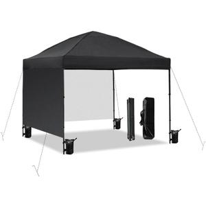 10x10 Pop Up Canopy Tent with 2 Sidewalls, Easy UpCanopy Outdoor Party Sun Shade Tent Portable Gazebofor Beach Camping Events with Carry Bag and 4 SandBags