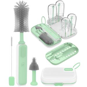 Electric Baby Bottle Brush Cleaner for Travel  BPA-Free Silicone, One-Button 360 Deep Cleaning, 2000mAh Rechargeable, Portable Bottle Cleaning Kit with Storage Box for Home & On-The-Go (Green)