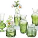 Hewory Small Ribbed Glass Bud Vases Set of 8 Green Flower Vase Centerpieces - Modern Minimalist Cute Mini Decorative Bulk Vases for Wedding Bridal Shower Birthday Party Events Dining Room Table Decor