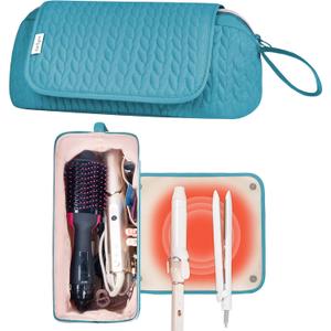 Hair Tools Travel Bag Karsyon Heat Resistant Mat Case Hot Tools Straightener, Curling Iron,Hair Dryers,Haircare Accessories Travel Essentials for Women 2 in 1 Organizer Bags(Teal)