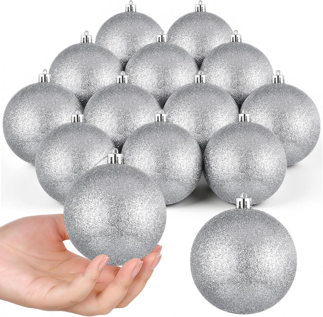 Leitee 16 Pcs 3.15 Inch Christmas Ball Ornaments Large Glitter Christmas Balls Decorations Shatterproof Xmas Tree Ornaments with Hanging Loop for Holiday Festival Party Wreath Home Decor (Silver)