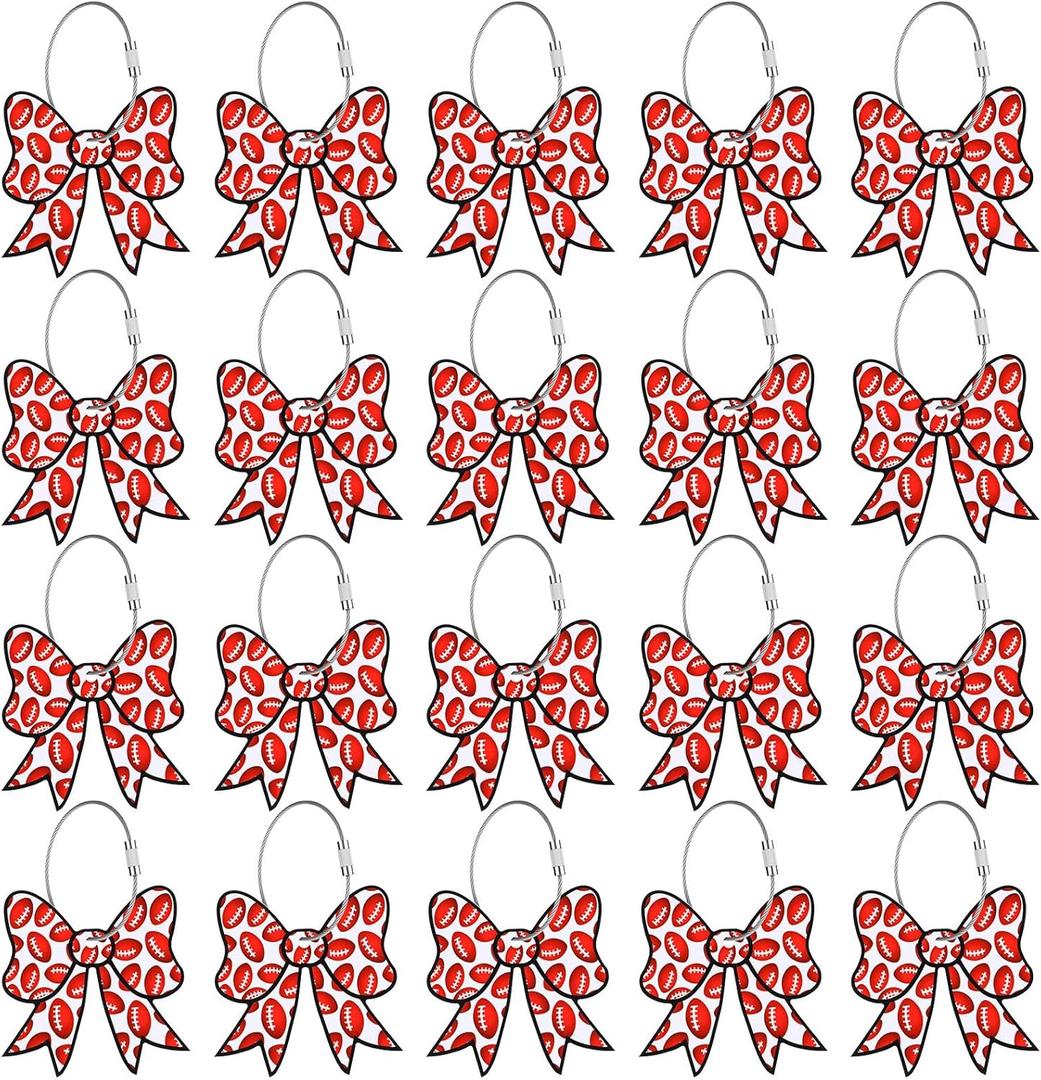 Quelay 20 Pcs Football Bow Luggage Tags Football Keychains Suitcase Labels with Metal Ring 2.75 Inch PVC DIY Name ID Card for Kids Boys Girls Gifts Men Women Travel Suitcase