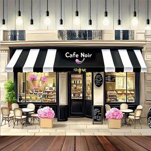 Paris Cafe Birthday Party Photo Backdrop for Girls Floral French Parisian Cafe Tea Party Background Bakery Buffet Decorative Photography Backdrop Cake Table Decor Banner (A, 9x6 Feet)