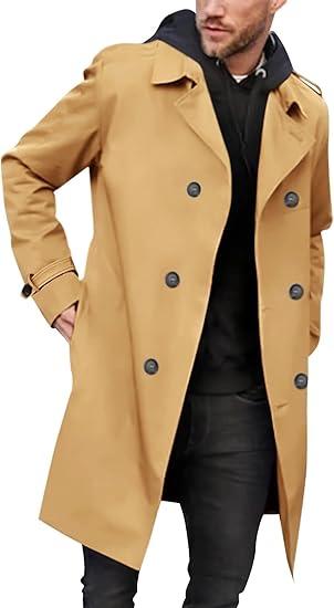 Gafeng Mens Double Breasted Trench Coat Notched Lapel Casual Slim Fit Long Windbreaker Overcoat, Medium