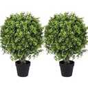 Yinleus Artificial Boxwood Topiary Ball Tree 22inch Fake Topiary Potted Plants for Home Office Garden Indoor Outdoor Decoration (2PACK)