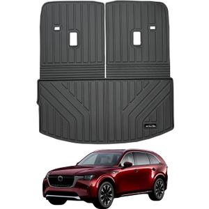 Large Cargo Liners for Mazda CX90 CX-90 2024 2025 (Only Suitable for 6 Seats) (Not Suitable for 7&8 Seats),TPE All Weather Protection with Trunk Mat Covering The backrest