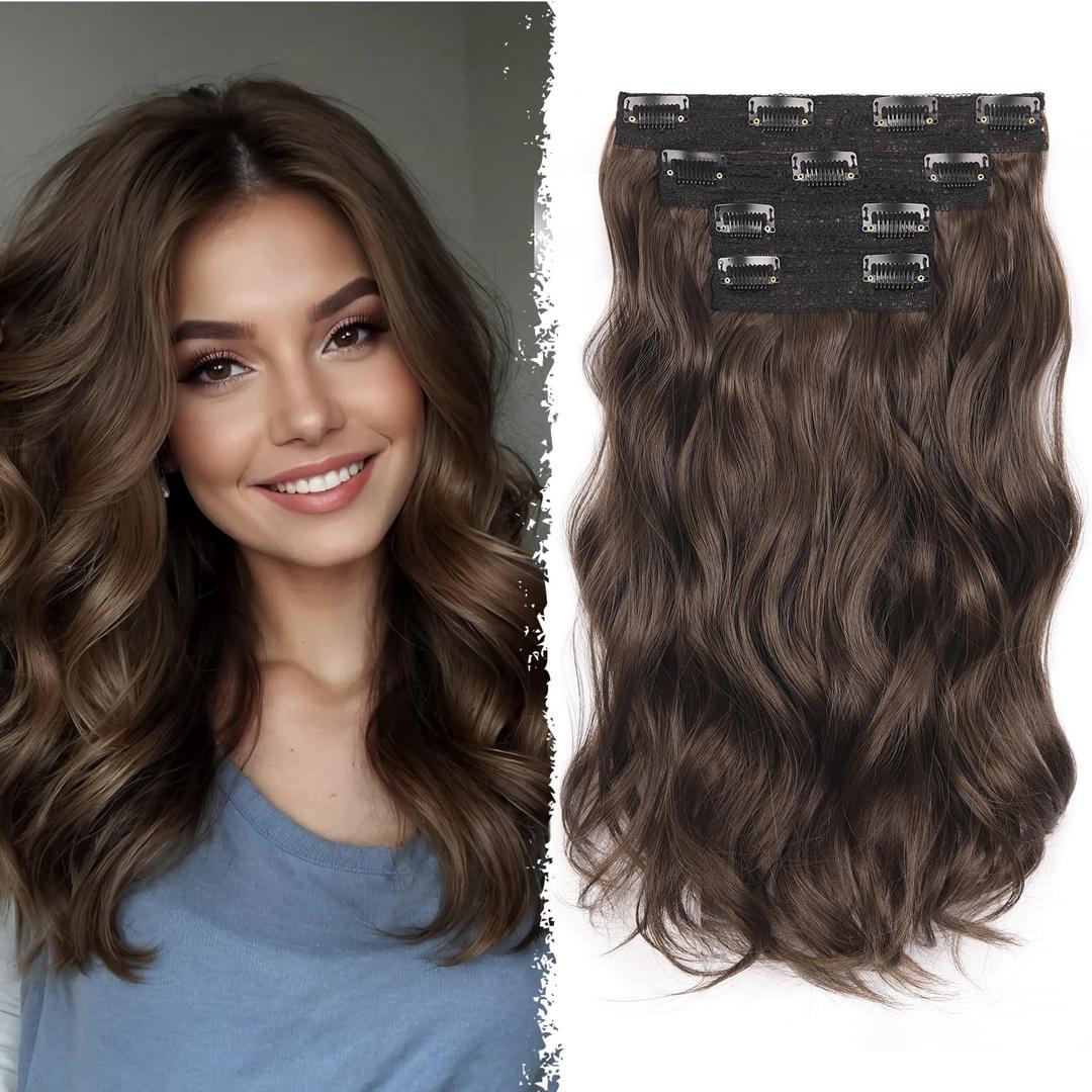 14 Inch Brown Hair Extensions - Wavy Synthetic Clip in Hair Extensions For Women And Girls (Color: Brown)