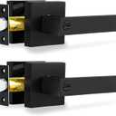 Privacy Interior Door Lever, 2 Pack Heavy Duty Matte Black Door Handles Square Door Knobs for Bedroom & Bathroom Keyless Door Lock Handles for Right & Left Sided Doors