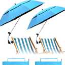 2 Pack 42 Inch Double Canopy Beach Chair Umbrella with Clamp, UPF50+ Clip on Beach Umbrella with 360 Swiwel Arm & Adjustable Clip, Portable Sun Shade for Wheelchair, Stroller, Camping (Sky Blue)