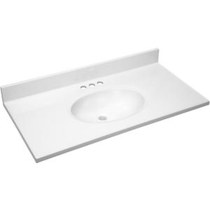 Design House 37-In-Wide Vanity Top Sink, 4-In. Backsplash, Cultured Marble, Stain-Resistant, Pre-Drilled Centerset Holes, White, 37.0 In. W x 19.0 In. D x 10.6 In. H, 586206