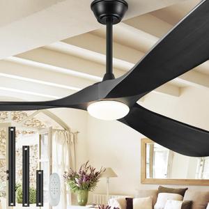 52" Outdoor Ceiling Fans with Lights and Remote Control, Wood Ceiling Fan with Lights High CFM Quiet 3 Blade Wood Walnut Fan, Propeller Ceiling Fan for Outdoor/Indoor/Patio,Matte Black
