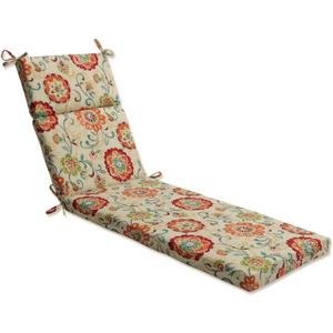 Pillow Perfect Bright Floral Indoor/Outdoor Split Back Chaise Lounge Cushion with Ties Plush Fiber Fill, Weather, and Fade Resistant, 72.5" x 21", Tan Fanfare