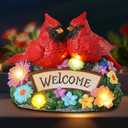 Solar Garden Statues 5.3" Couple Red Cardinal Figurines with Welcome Sign Waterproof Flower Garden Decor LED Lights for Outdoor Yard Patio Lawn Gifts for Mother Grandma Wife Sister Women