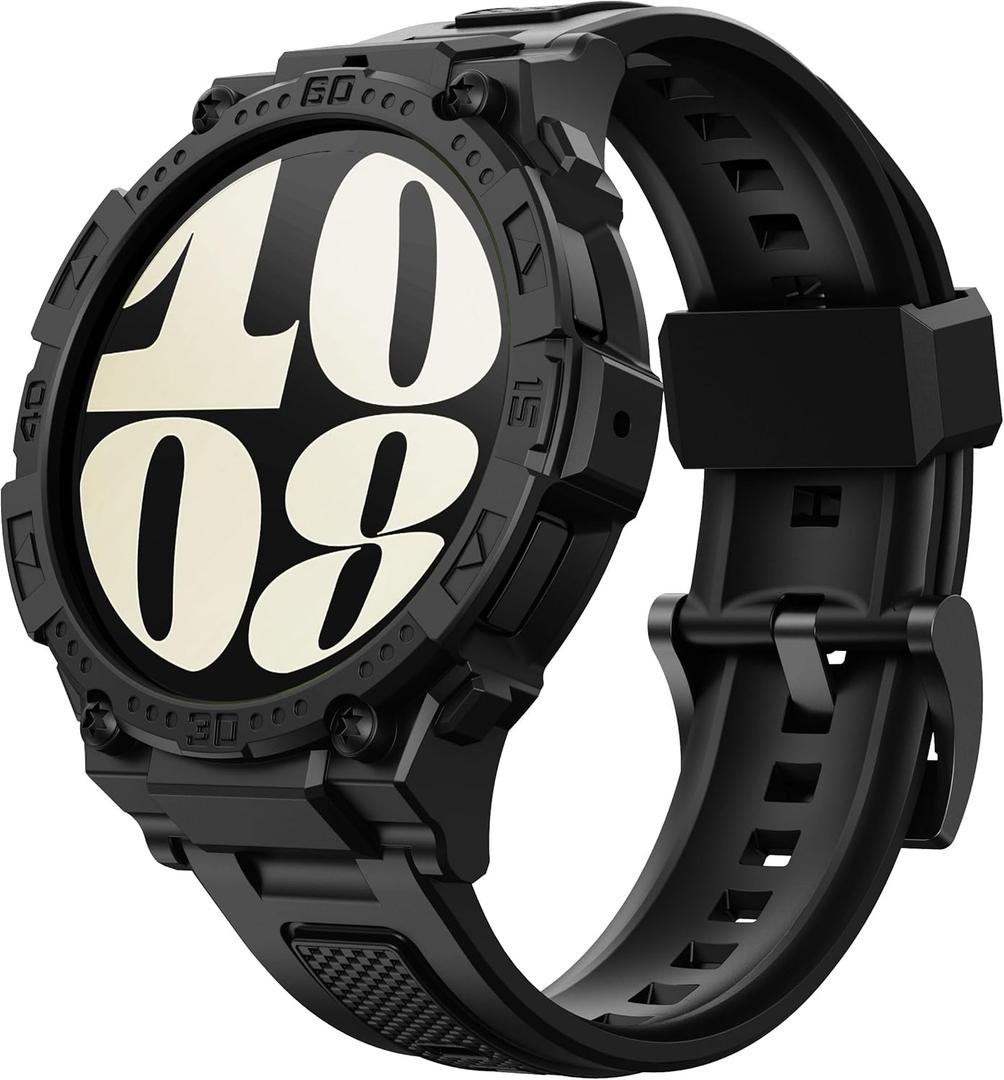 Compatible with Galaxy Watch 6 Band 44mm 40mm Case Rugged Men Sport Band Protective Bumper Case for Galaxy Watch 6/5/4 40mm 44mm