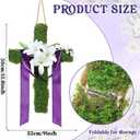 Easter Wreath for Front Door Easter Cross Door Sign Religious He is Risen Hanging Decor Christian Jesus Lily Flowers Wreath Hanger with Ribbon for Spring Holiday Farmhouse Porch Wall Decor Purple