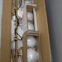 BOKT Brushed Brass Gold Sputnik Chandelier Mid Century Modern Globe Linear Pendant Light 7-Light White Glass Globe Round Chandelier Kitchen Island Dining Room Light Fixture