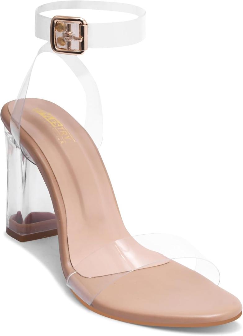 Transparent Block Heels for Women and Girls Clear Heels, Nude Heels for Women, Stylish Block Heel Sandals for Party, Evening & Casual Wear, Size 41