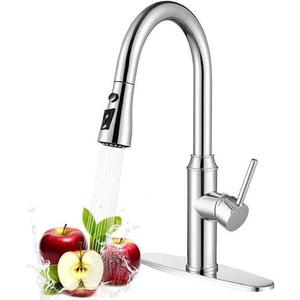 Kitchen Faucet with Pull Down Sprayer, Polished Chrome High Arc
3 Spray Modes, 360° Swivel, Lead-Free SUS304 Steel, cUPC/CEC Certified, Fingerprint-Resistant Finish, Ceramic Disc Valve