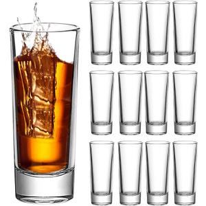 Ruckae 12 Pack 2 OZ Shot Glasses Set Clear Shot Glasses Bulk with Heavy Base Bar Cylinder Glass Shot Cups for Vodka Tequila Whiskey Liquor Cocktail (Cylinder Shaped)