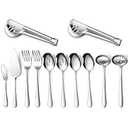 Patelai Serving Utensils Set Include Stainless Steel Large Spoons Slotted Spoons Forks Tongs Soup Ladle and Pie Server for Parties Buffet Catering, Dishwasher Safe(Silver,12 Pieces)