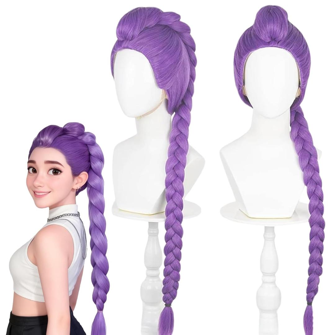 Long Purple Braid Wig, 24 Inch Purple Clip-In Ponytail Wig, Synthetic Braided Ponytail Extension, Pre-Styled Mermaid Hair for Cosplay & Halloween